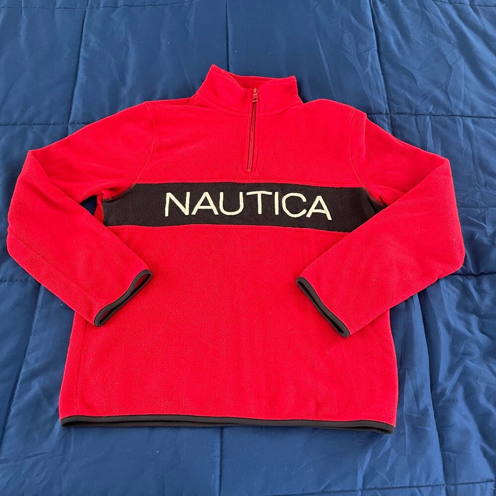 Nautica Quarter-Zip Fleece Pullover - Red/Black - Size S